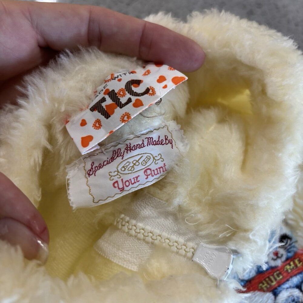 Vintage 1960s  2t Fleece One Piece White Bunny With Gloves Winter Snowsuit Kids